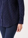 ladies corduroy shirt, ladies shirt, corduroy, corduroy shirt, navy shirt, frill, frill neck shirt, womens shirt, womens corduroy shirt, womens navy shirt