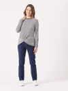 striped, long sleeve, t-shirt, top, cotton, casual, pink embroidery, navy, white, twist front