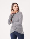 striped, long sleeve, t-shirt, top, cotton, casual, pink embroidery, navy, white, twist front