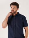 navy, navy shirt, shirt, short sleeve shirt, chest pocket, button up, dark navy, wooden buttons,