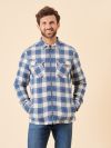 shacket, shirt, zip up, jacket, layer, quilted, checked, blue, white, beige, navy, autumn, winter, mens