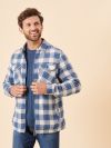 shacket, shirt, zip up, jacket, layer, quilted, checked, blue, white, beige, navy, autumn, winter, mens
